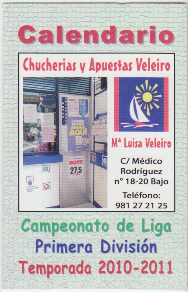 Calendario Bolsillo Partidos Campeonato Liga 2010-11 Chucherias Veleiro Pocket Calendar Kalender Calendrier Kalendar 